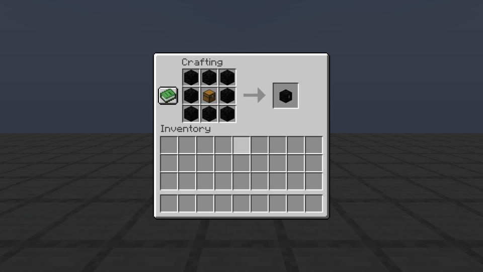 Crafting grid with a vanilla chest at the center, eight coal blocks in the surrounding slots, and a coal crate in the output slot.