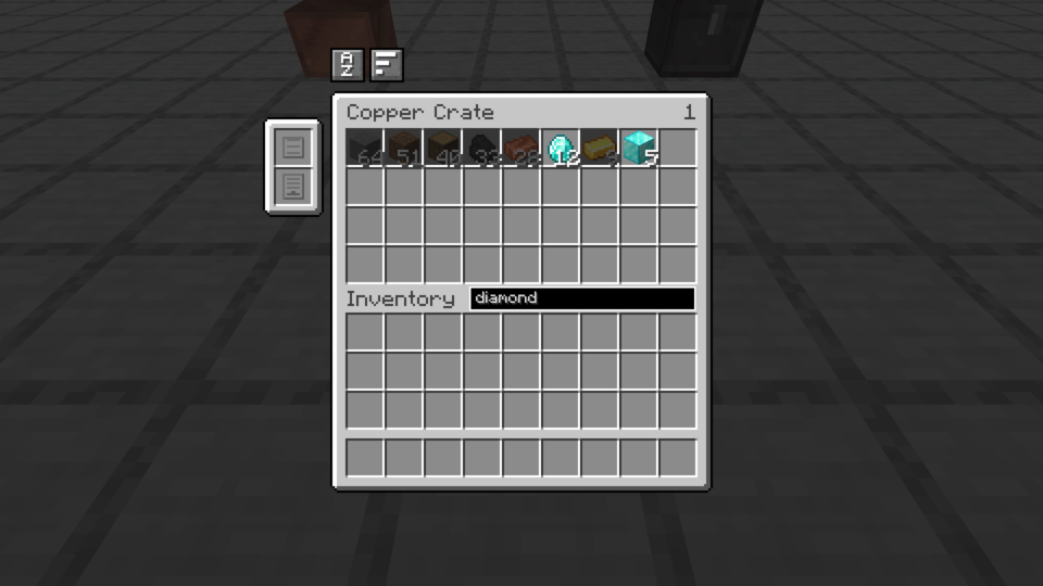 A search for diamond: the two diamond stacks keep their brightness, the other slots are dimmed.